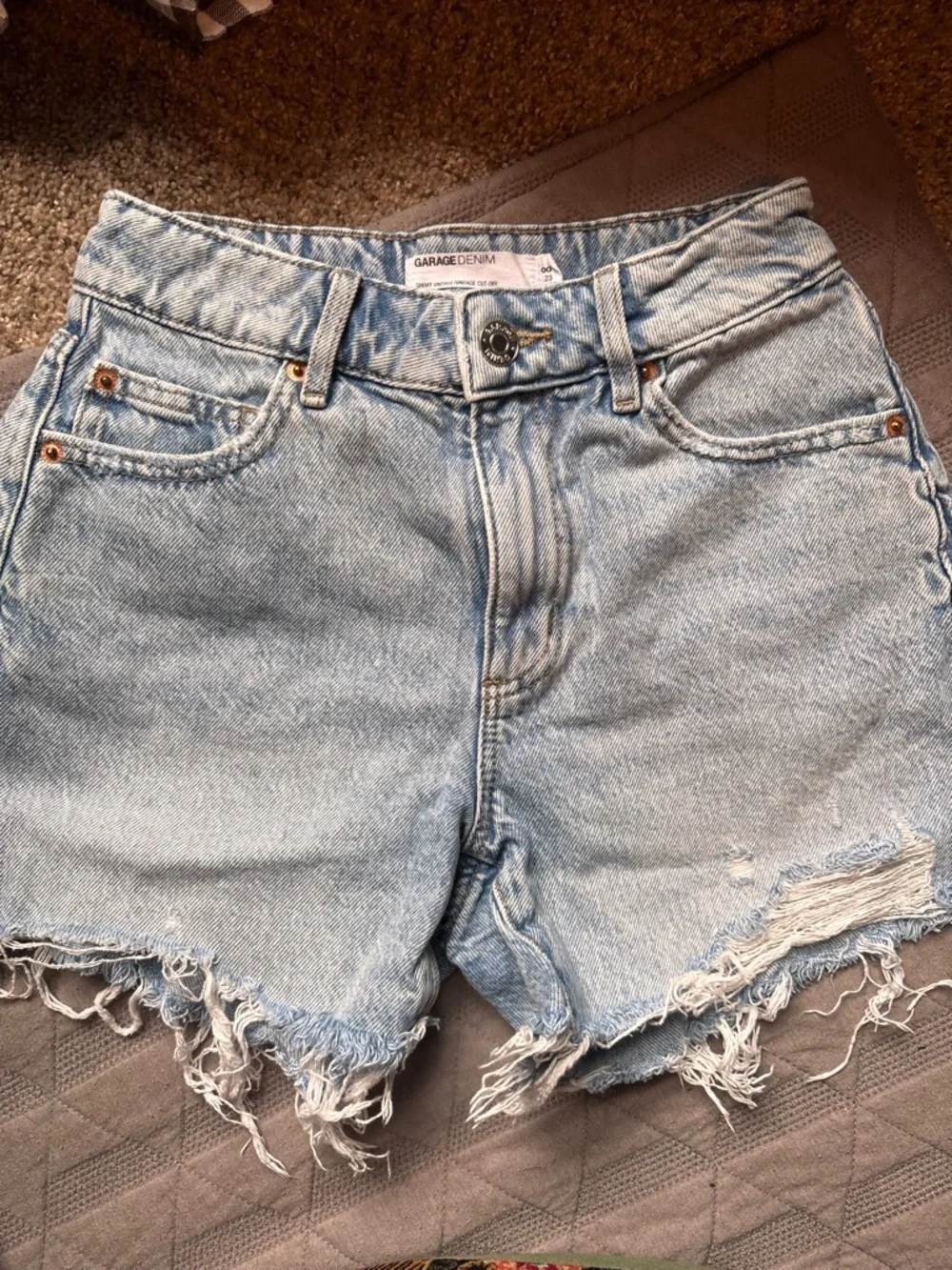 Garage Light Blue Distressed Denim Shorts - Picture 1 of 2